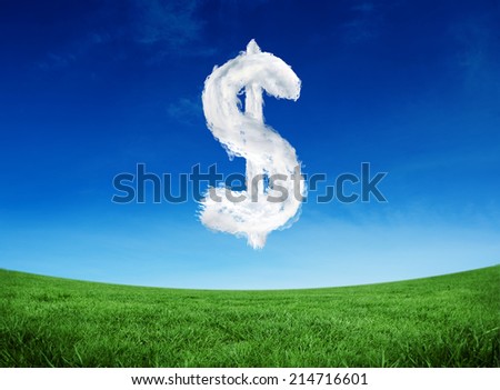 Cloud dollar against green field under blue sky