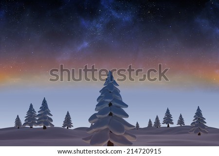 Digitally generated Snowy landscape with fir trees
