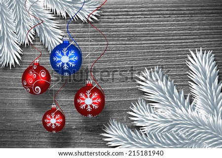 Digital hanging christmas bauble decoration against digitally generated fir tree branches