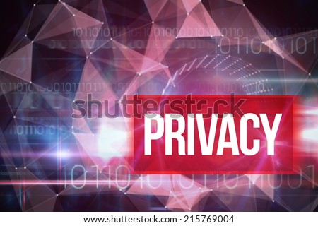 The word privacy and red vortex design on black against blue technology design with binary code