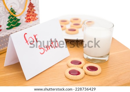 Milk and cookies left out for santaon white background