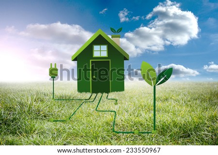 Clean energy house against sunny landscape