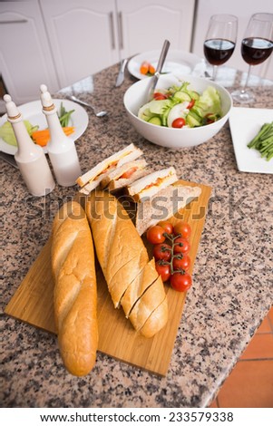 Lunch laid out on the counter at home in the kitchen