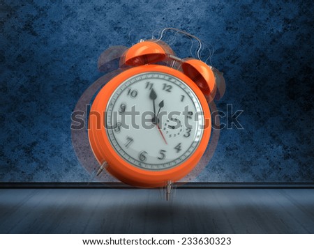 Alarm clock counting down to twelve against dark grimy room