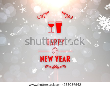 Happy new year banner against grey design with snowflakes