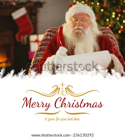 Santa claus writing his list with a quill against border