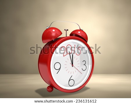 2015 in red alarm clock against grey room
