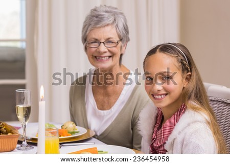 Portrait of grandmother and daughter at christmas at home in the living room