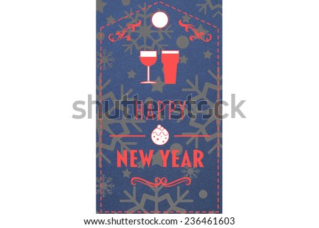 Happy new year banner against snowflake wallpaper pattern