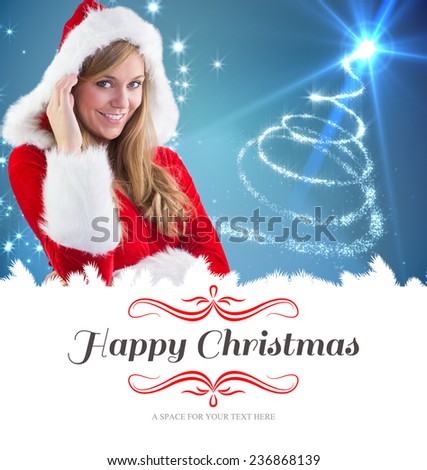 festive blonde smiling at camera against border