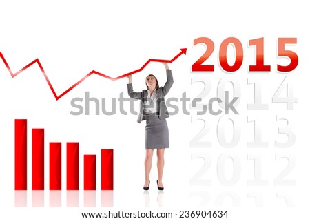 Businesswoman pushing up with hands against 2015