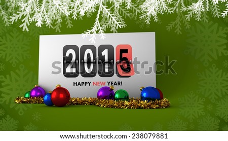 Happy new year 2015 against poster with baubles