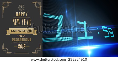 Art deco new year greeting against 1159 on blue and black tech background