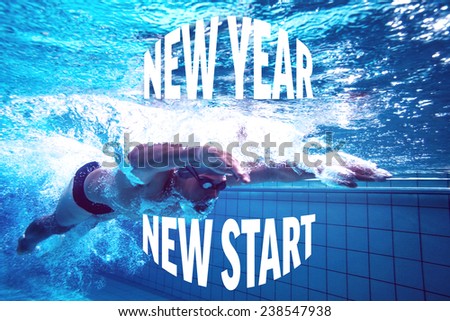 Fit swimmer training by himself against new year new start