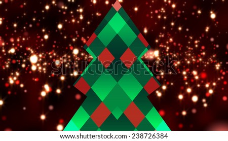 Hipster christmas tree against red and gold glittering light