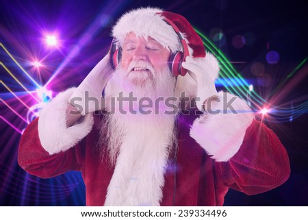 Santa Claus enjoys some music against digitally generated music symbol design
