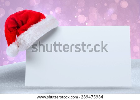 Santa hat on poster against purple abstract light spot design
