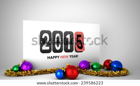 Happy new year 2015 against poster with colourful christmas decorations