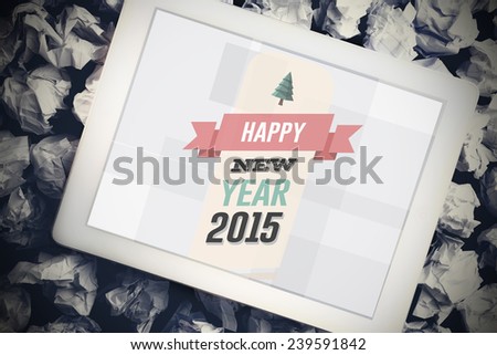 Hipster happy new year against tablet pc