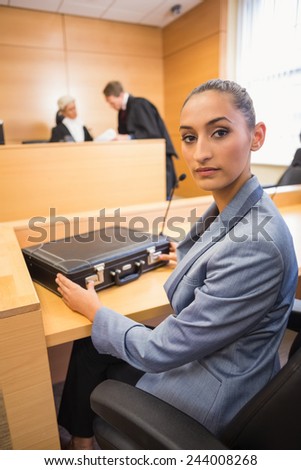 Lawyer looking at the camera in the court room