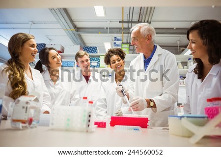 Students watching lecturer in the lab at the university
