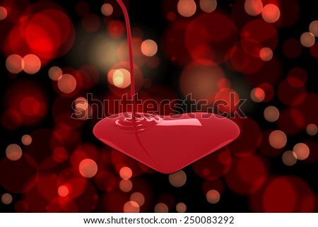 Liquid heart pouring against red glowing dots on black