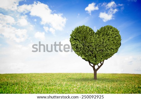 Heart shaped plant against serene landscape