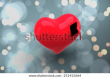 Heart with open door against white glowing dots on blue