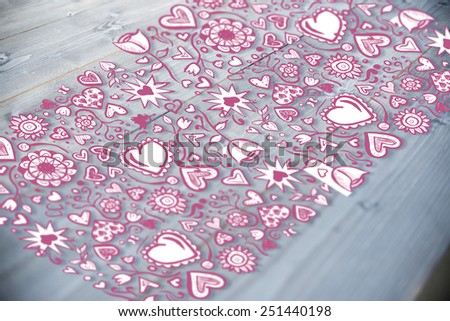 Valentines pattern against bleached wooden planks background