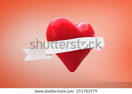 Heart with scroll against orange