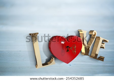Love with lock and key against bleached wooden planks background