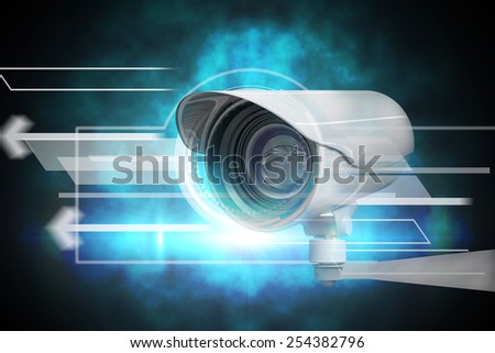 CCTV camera against blue and black technology dial design
