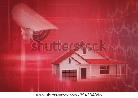 CCTV camera against pink technology square interface design