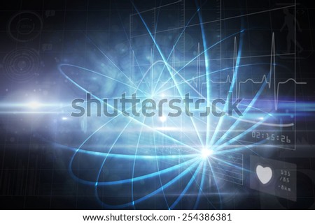 Heart rate monitor against shiny sphere on black background