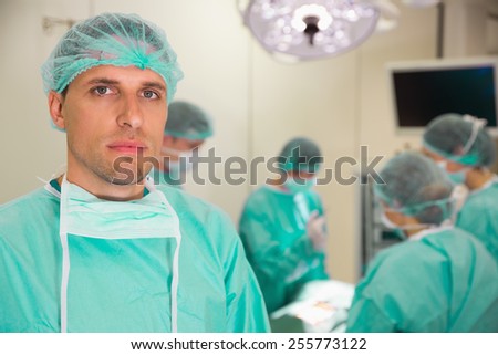 Medical student in surgical gear at the university