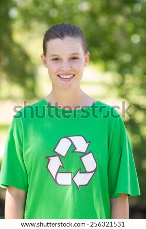 Happy environmental activist in the park on a sunny day