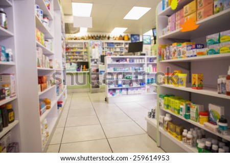 Close up of shelves of drugs in the pharmacy
