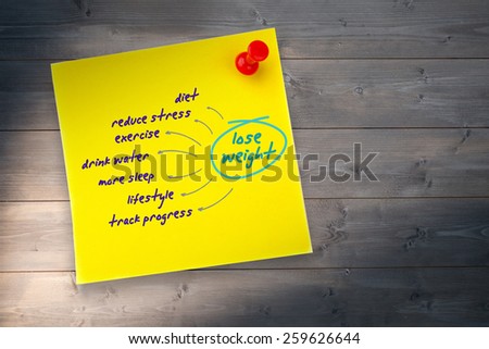 Diet plan against yellow pinned adhesive note