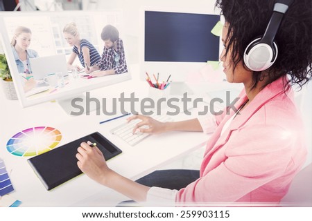 Composite image of casual business people around conference table in office