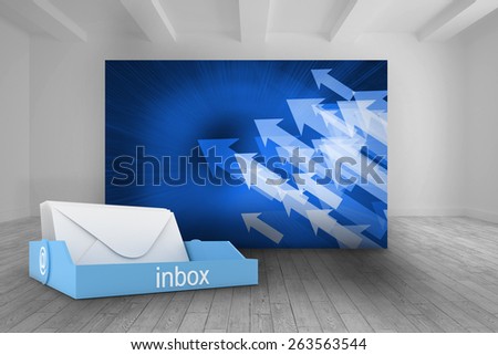 Blue inbox against white room with blue picture of arrows
