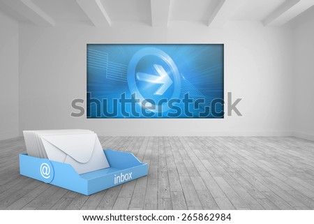Blue inbox against white room with blue picture arrow