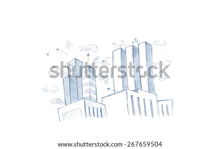 City plan hand drawn on white background