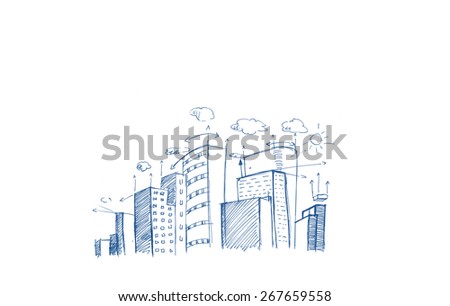 City plan hand drawn on white background