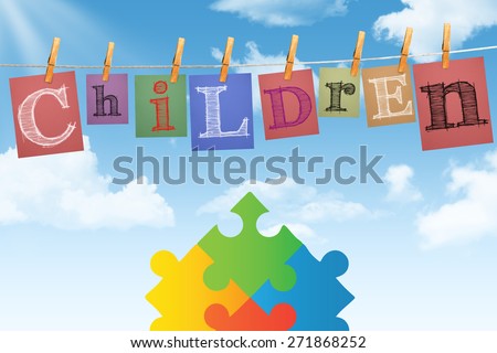 Autism awareness jigsaw against digitally generated grey background