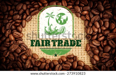 Fair Trade graphic against coffee beans with speech bubble indent for copy space