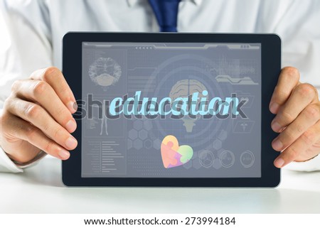 The word education and autism awareness heart against medical biology interface in blue