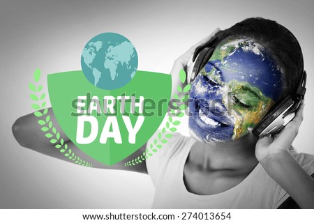 earth day graphic against earth overlay on face
