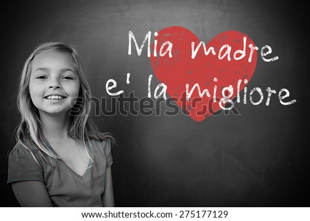 Italian mothers day message against schoolchild with blackboard