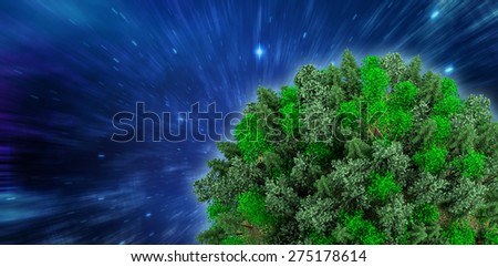Sphere covered with forest against outer space