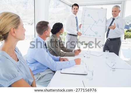Businessman explaining the graph on the whiteboard in the office
